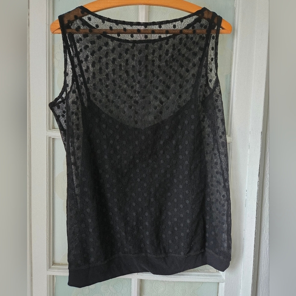 Isaac Mizrahi for Target Black Mesh Polka Dot Tank Top L - Picture 2 of 6